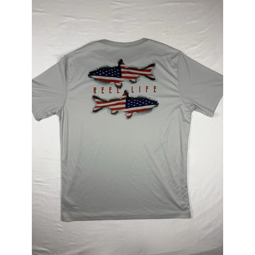 Reel Life  Performance Fish Flags T Shirt Men's XL Gray